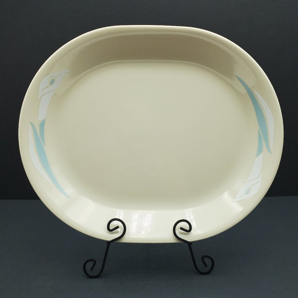 Corelle Romance Platter Oval Beige Plate White Flowers Blue Stems